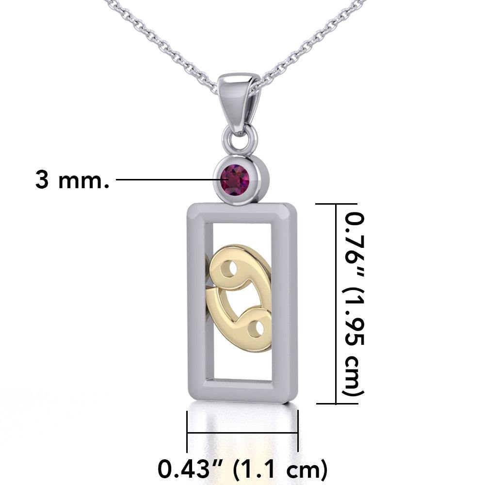 Cancer Zodiac Sign Silver and Gold Pendant with Genius Ruby and Chain Jewelry Set MSE787 - Jewelry