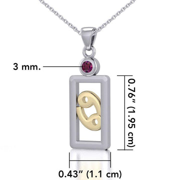 Cancer Zodiac Sign Silver and Gold Pendant with Genius Ruby and Chain Jewelry Set MSE787 - Jewelry