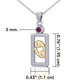 Cancer Zodiac Sign Silver and Gold Pendant with Genius Ruby and Chain Jewelry Set MSE787 - Jewelry