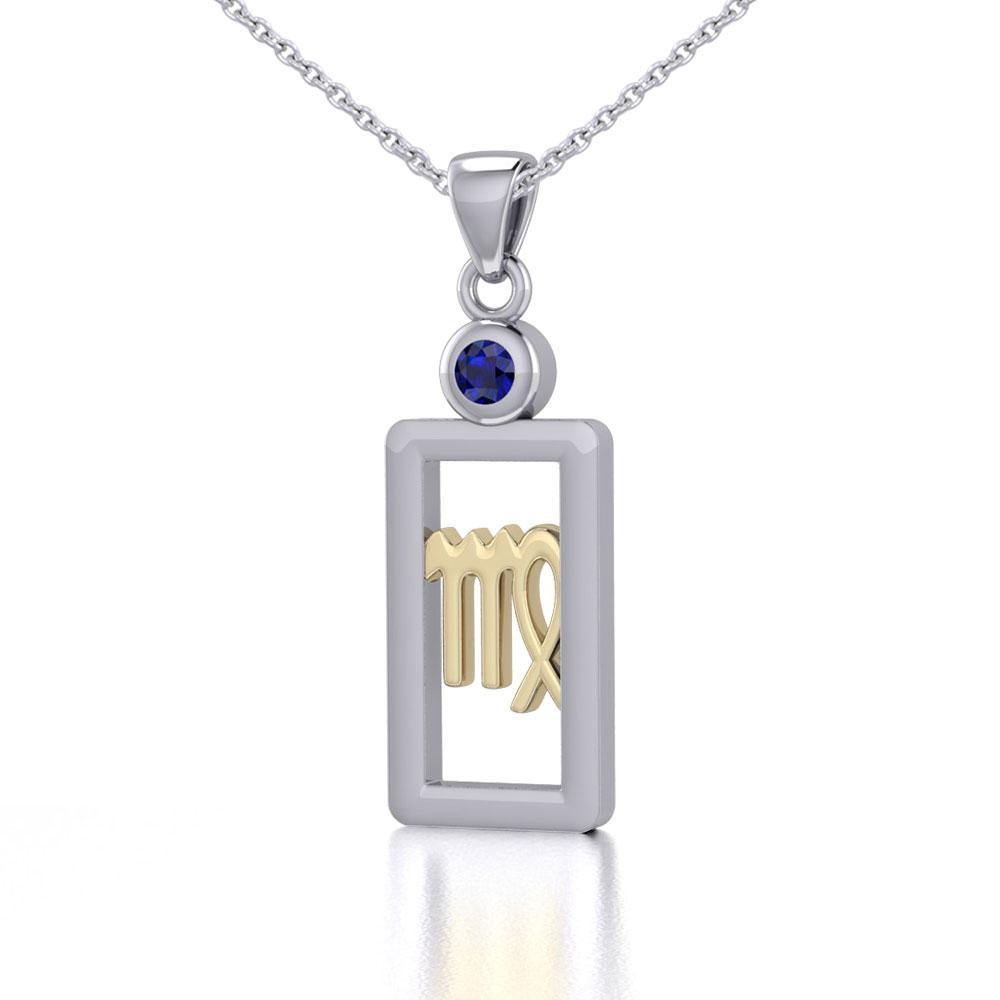 Virgo Zodiac Sign Silver and Gold Pendant with Sapphire and Chain Jewelry Set MSE789 - Jewelry
