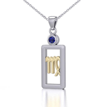 Virgo Zodiac Sign Silver and Gold Pendant with Sapphire and Chain Jewelry Set MSE789 - Jewelry