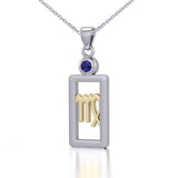 Virgo Zodiac Sign Silver and Gold Pendant with Sapphire and Chain Jewelry Set MSE789