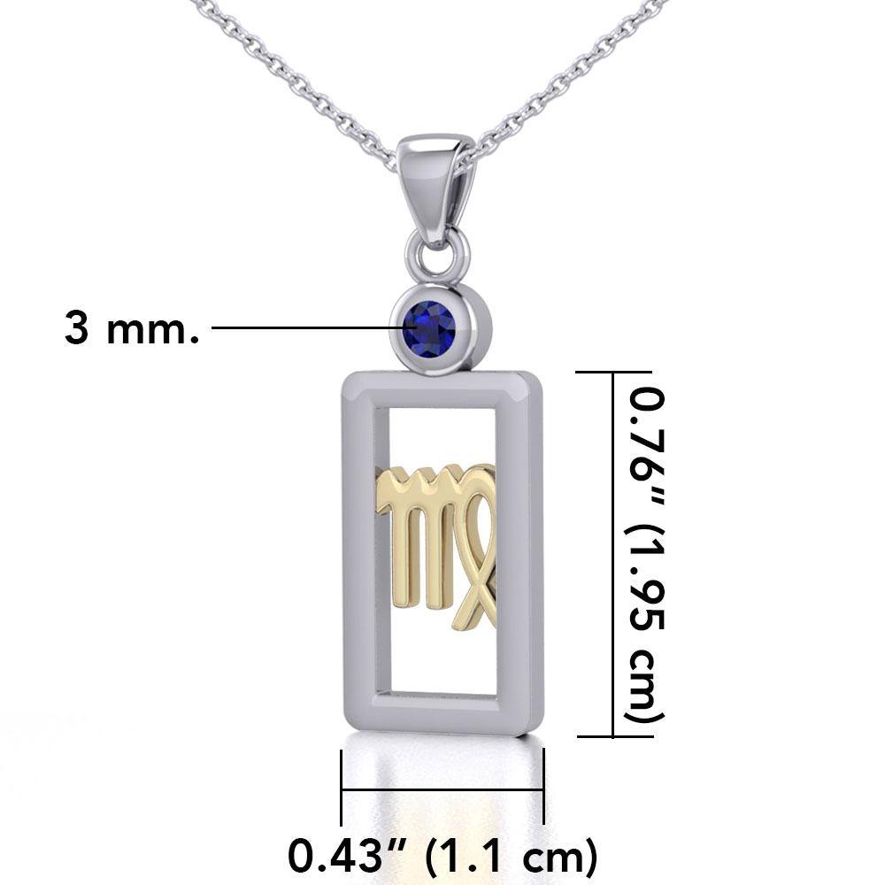 Virgo Zodiac Sign Silver and Gold Pendant with Sapphire and Chain Jewelry Set MSE789 - Jewelry