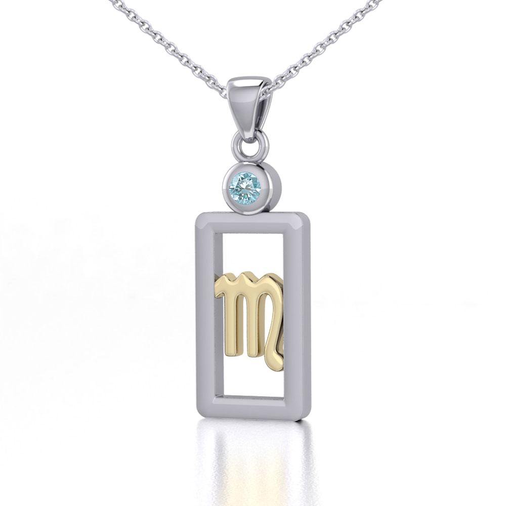 Scorpio Zodiac Sign Silver and Gold Pendant with Blue Topaz and Chain Jewelry Set MSE791 - Jewelry