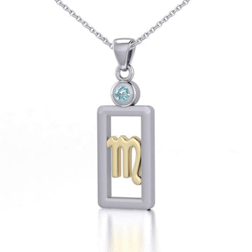 Scorpio Zodiac Sign Silver and Gold Pendant with Blue Topaz and Chain Jewelry Set MSE791 - Jewelry