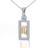 Scorpio Zodiac Sign Silver and Gold Pendant with Blue Topaz and Chain Jewelry Set MSE791 - Jewelry
