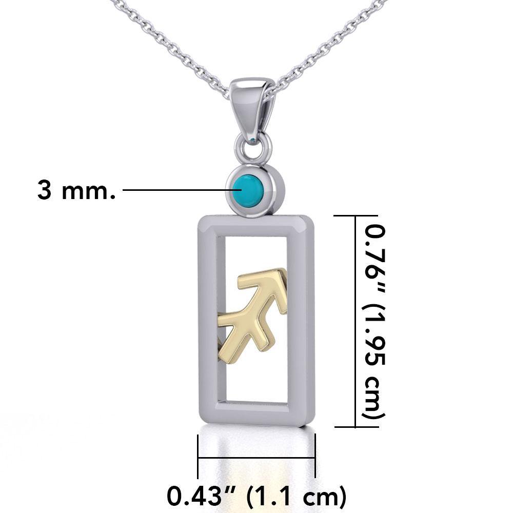 Sagittarius Zodiac Sign Silver and Gold Pendant with Turquoise and Chain Jewelry Set MSE792 - Jewelry