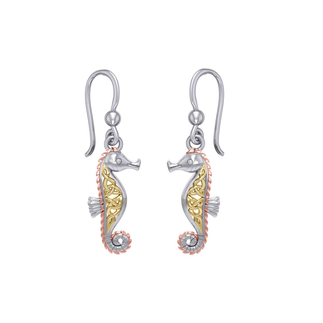 Celtic Knots Seahorse Three Tone Earrings OER033 - Jewelry