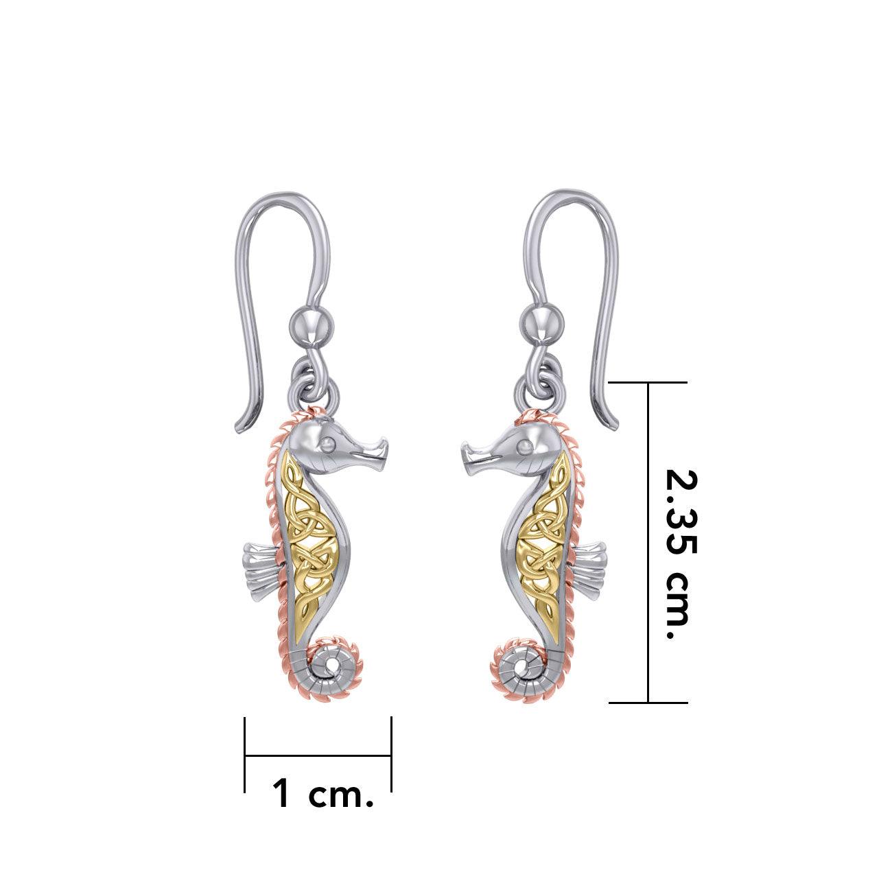 Celtic Knots Seahorse Three Tone Earrings OER033 - Jewelry