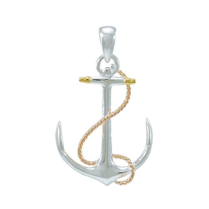 Anchor and Rope Three Tone Pendant OMG635 - Jewelry