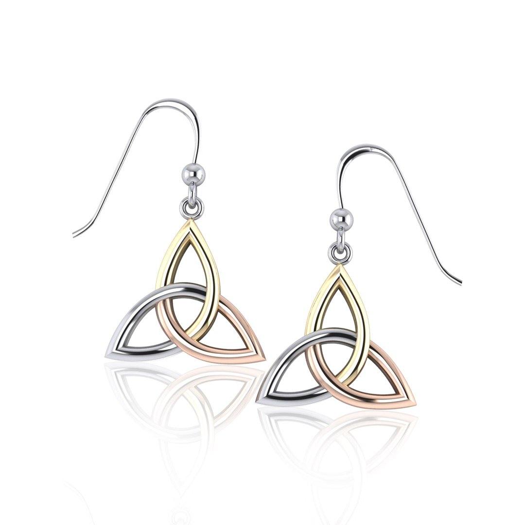Celtic Knotwork Three Tone Triquetra Earrings OTE128 - Jewelry
