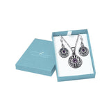 Silver Round Gemstone Celtic Knot Pendant Chain and Earrings Box Set SET033 - Jewelry