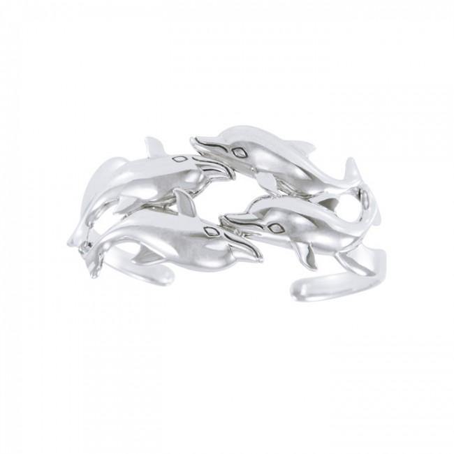 Dolphins Sterling Silver Cuff Bracelet TBA192 - Jewelry