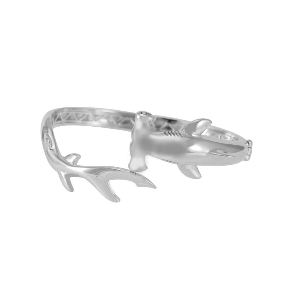Hammerhead Shark Silver Cuff Bracelet with open lock TBA221 - Jewelry