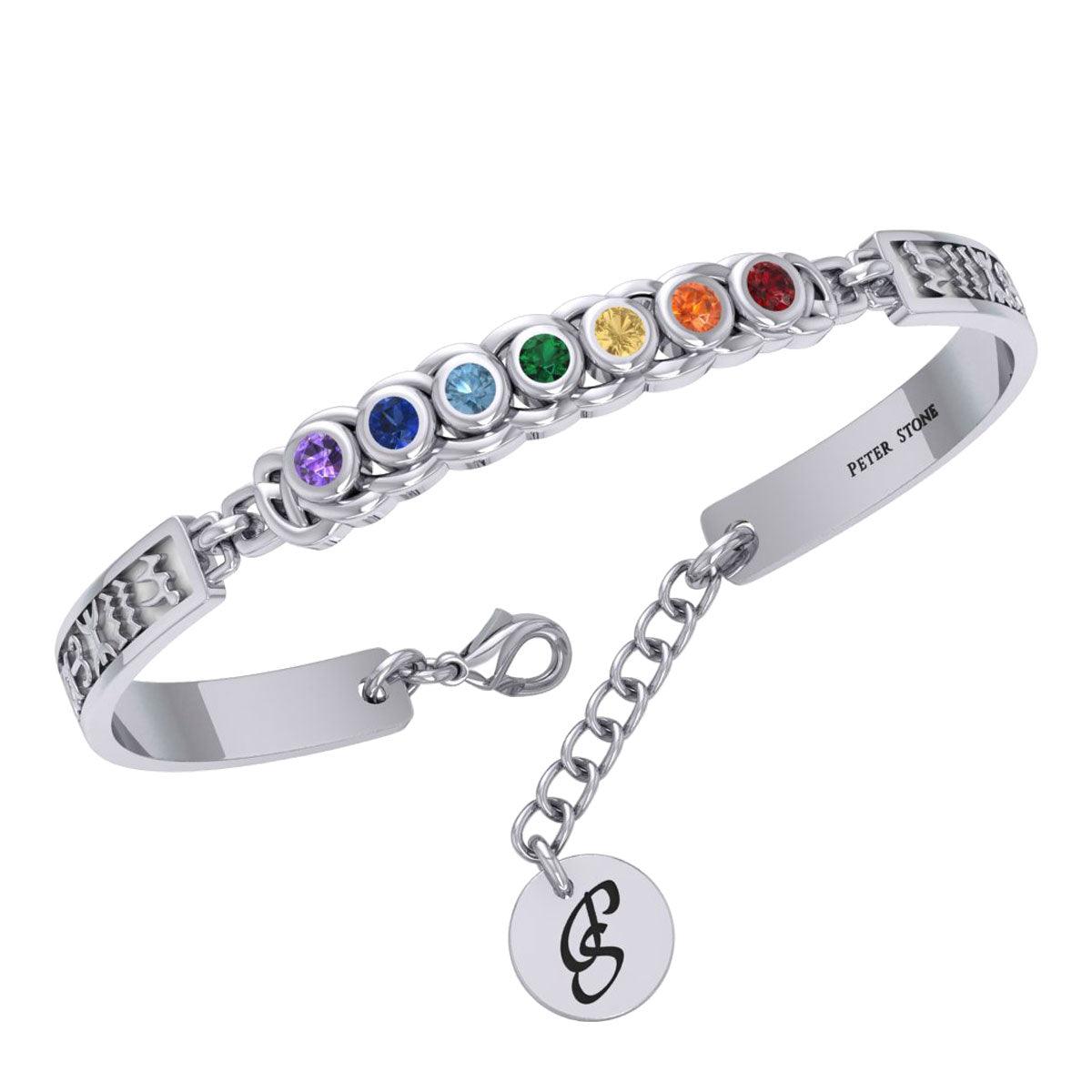 Celtic Silver Bracelet with Chakra Gemstones and Astrology Symbols TBA286 - Jewelry
