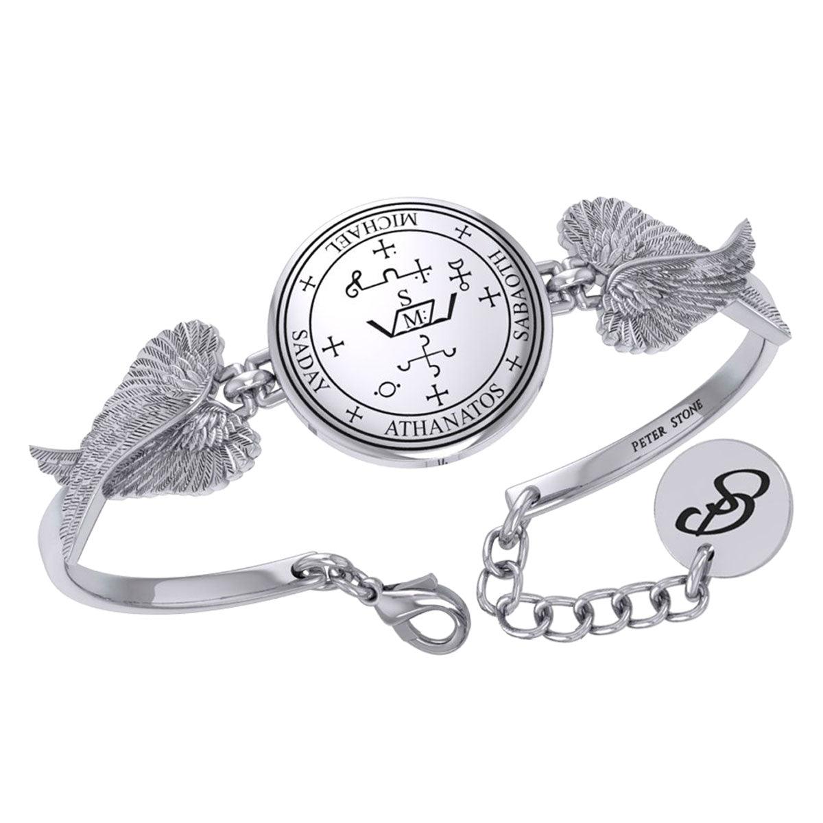 Archangel Michael Sigil and Angel Wings Silver Cuff Bracelet TBA287 - Jewelry
