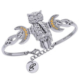 Great Horned Owl with Crescent Moon and Celtic Heart Silver Cuff Bracelet TBA290 - Jewelry