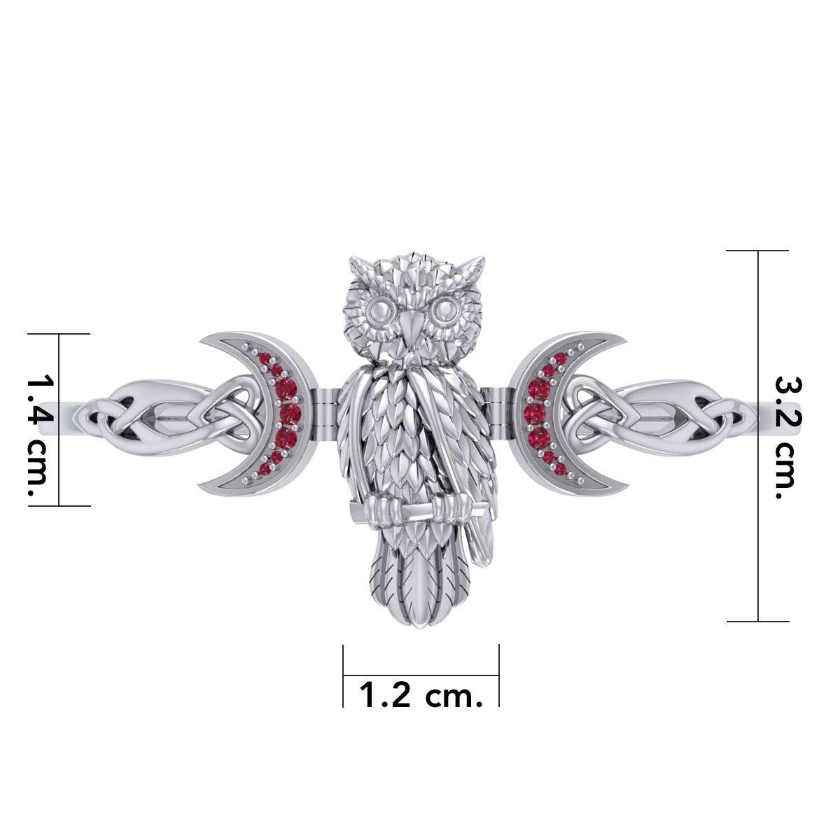 Great Horned Owl with Crescent Moon and Celtic Heart Silver Cuff Bracelet TBA290 - Jewelry