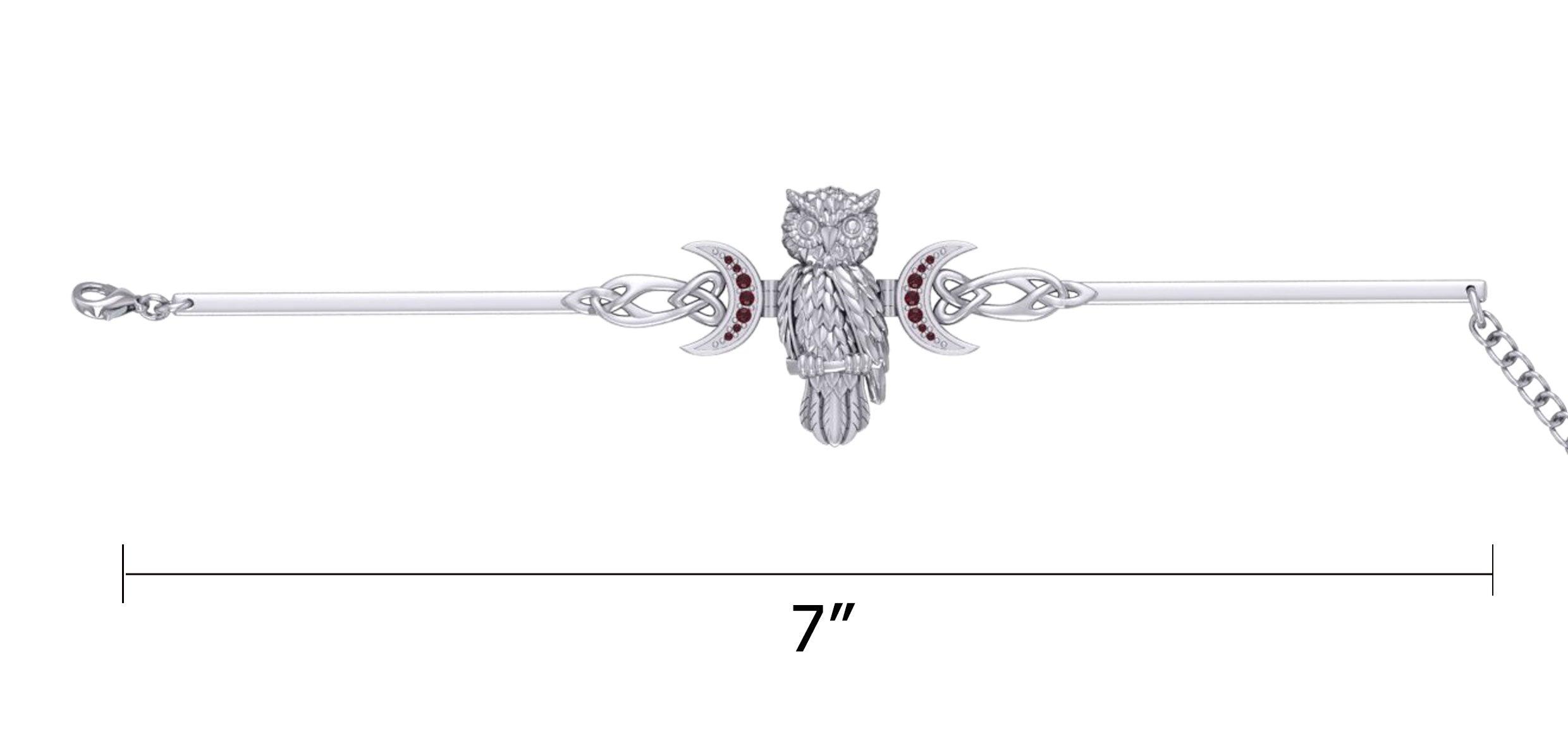 Great Horned Owl with Crescent Moon and Celtic Heart Silver Cuff Bracelet TBA290 - Jewelry