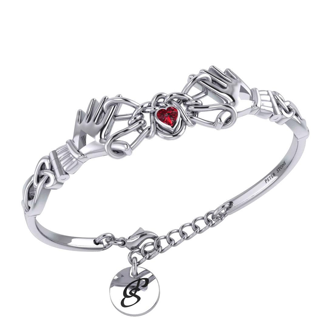 Celtic Knotwork Japanese Ayatori Love Silver Cuff Bracelet with Gem TBA296 - Jewelry