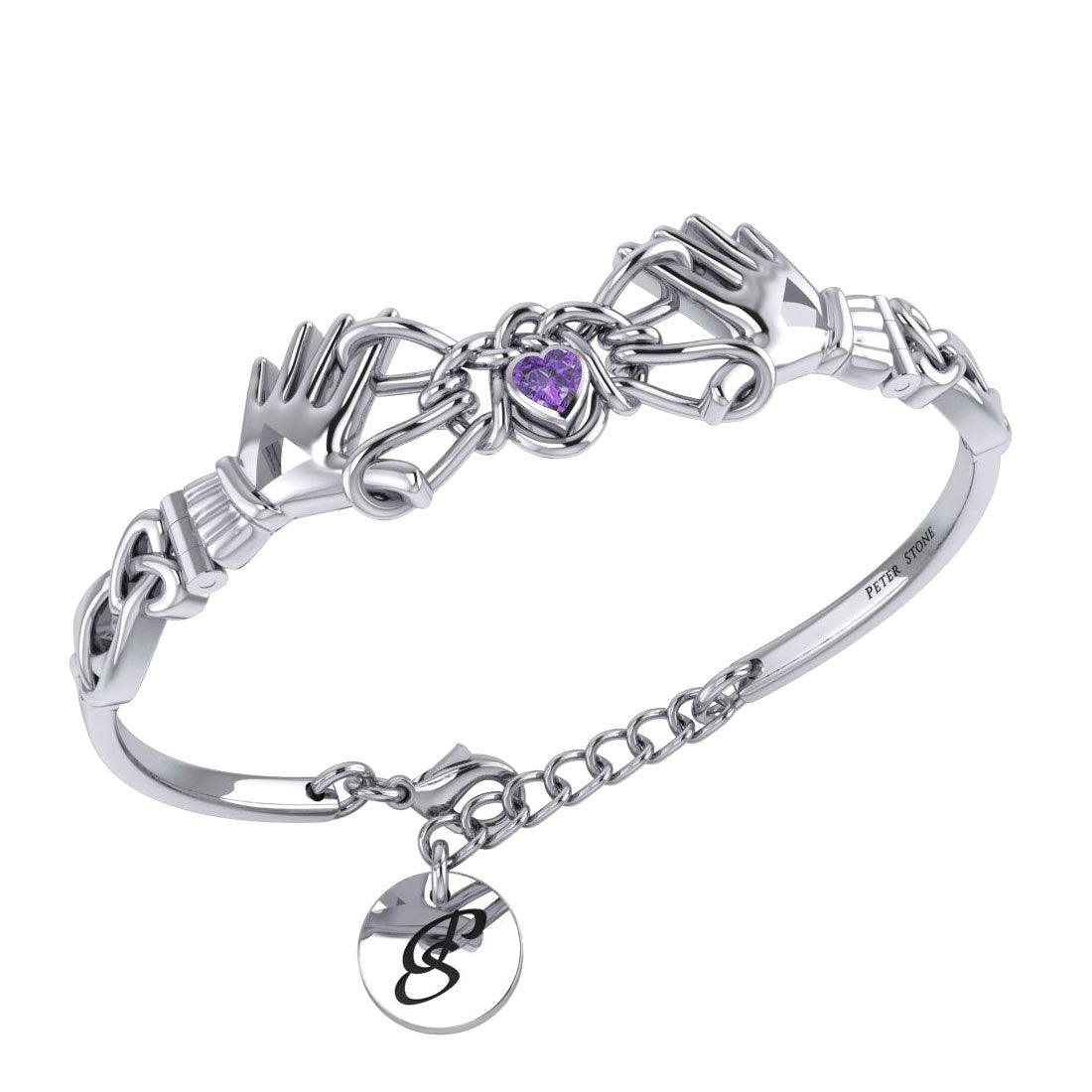 Celtic Knotwork Japanese Ayatori Love Silver Cuff Bracelet with Gem TBA296 - Jewelry