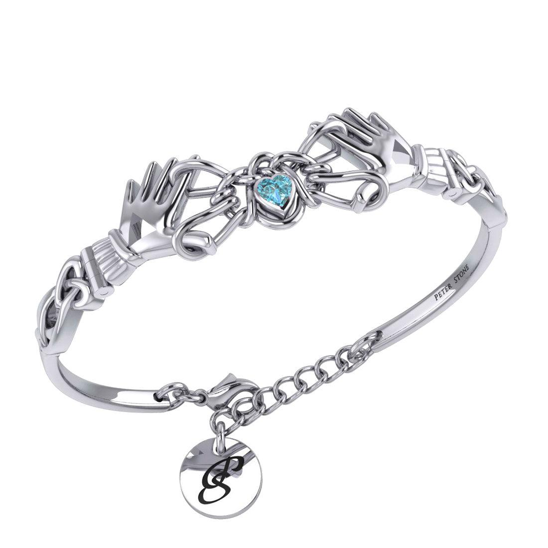 Celtic Knotwork Japanese Ayatori Love Silver Cuff Bracelet with Gem TBA296 - Jewelry