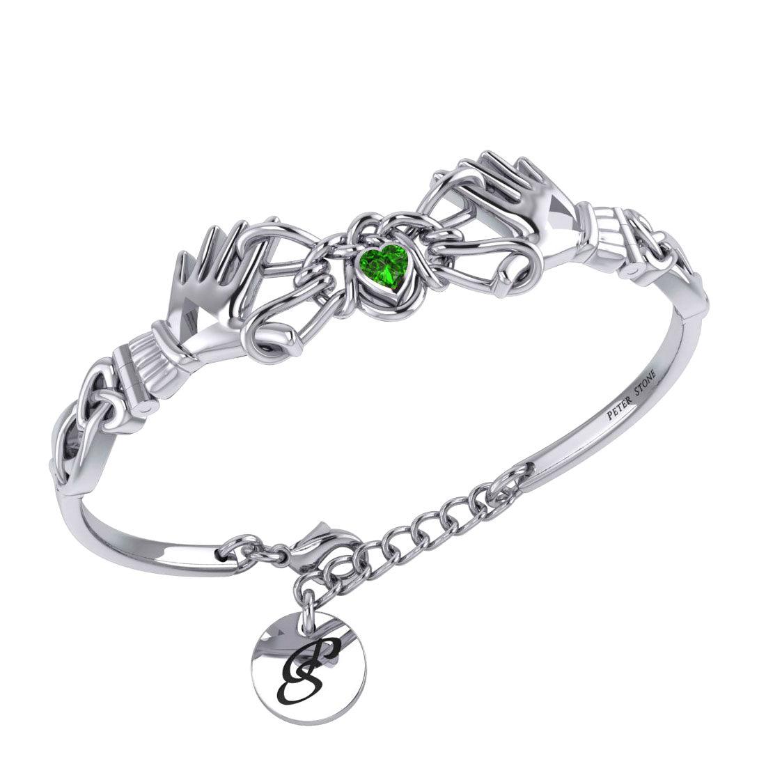 Celtic Knotwork Japanese Ayatori Love Silver Cuff Bracelet with Gem TBA296 - Jewelry