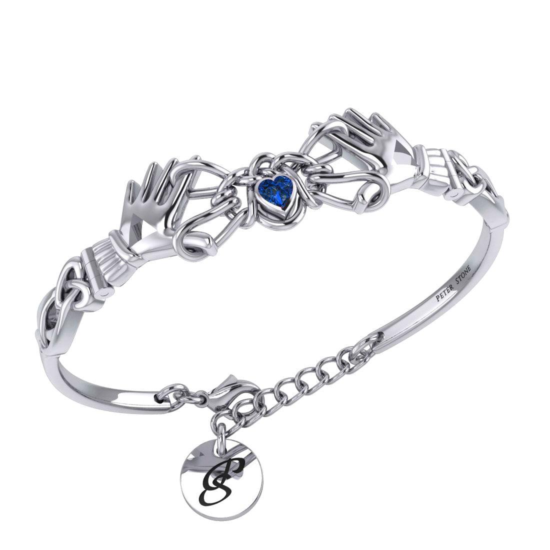 Celtic Knotwork Japanese Ayatori Love Silver Cuff Bracelet with Gem TBA296 - Jewelry