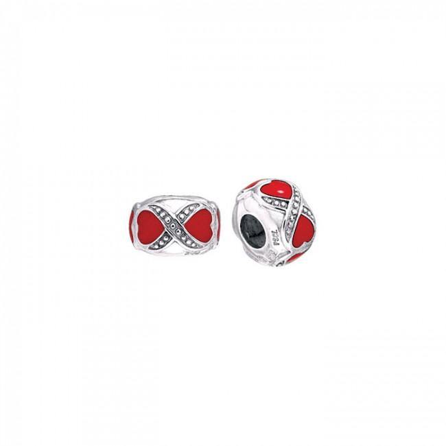 Cylinder Heart Silver and Enamel Bead TBD078 - Jewelry