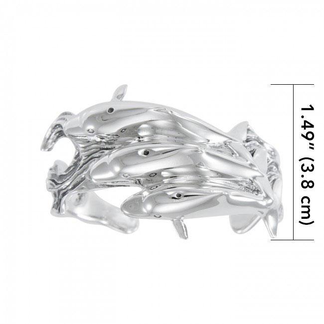 Dolphins Sterling Silver Cuff Bracelet TBG047 - Jewelry