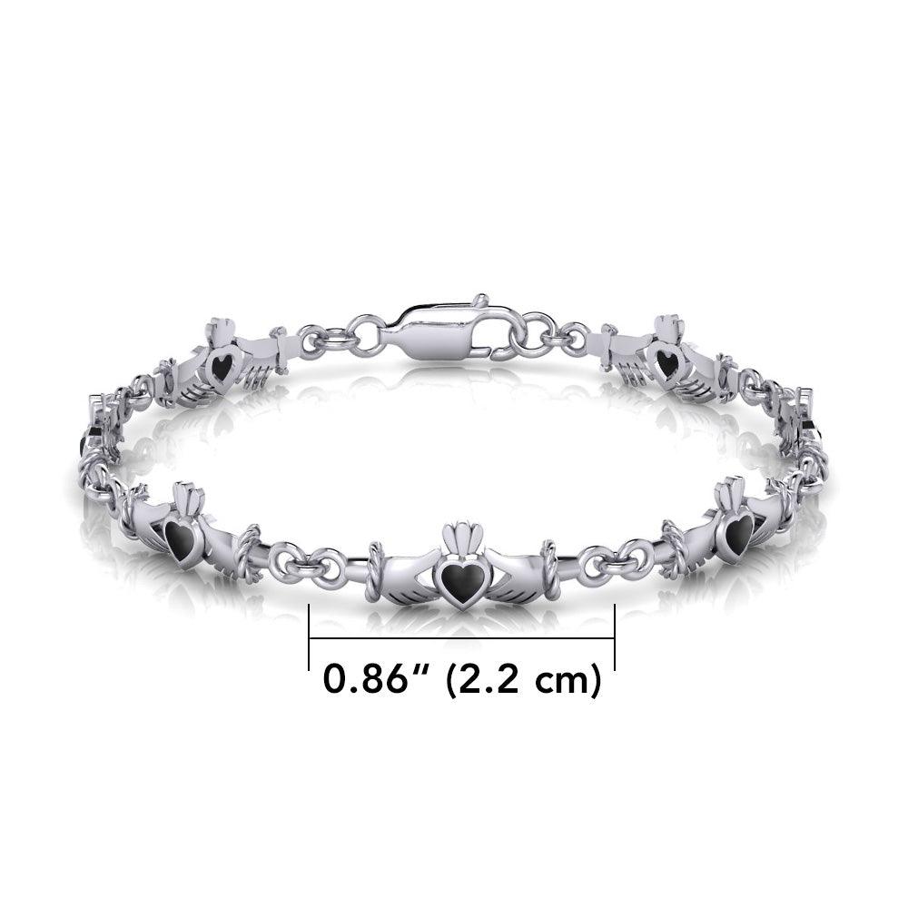 Silver Irish Claddagh with inlaid Link Bracelet TBG255 - Jewelry