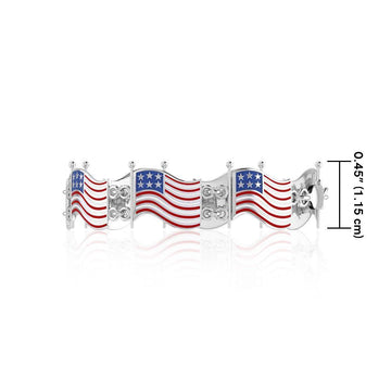 Silver American Flag with Enamel Link Bracelet TBG399 - Jewelry