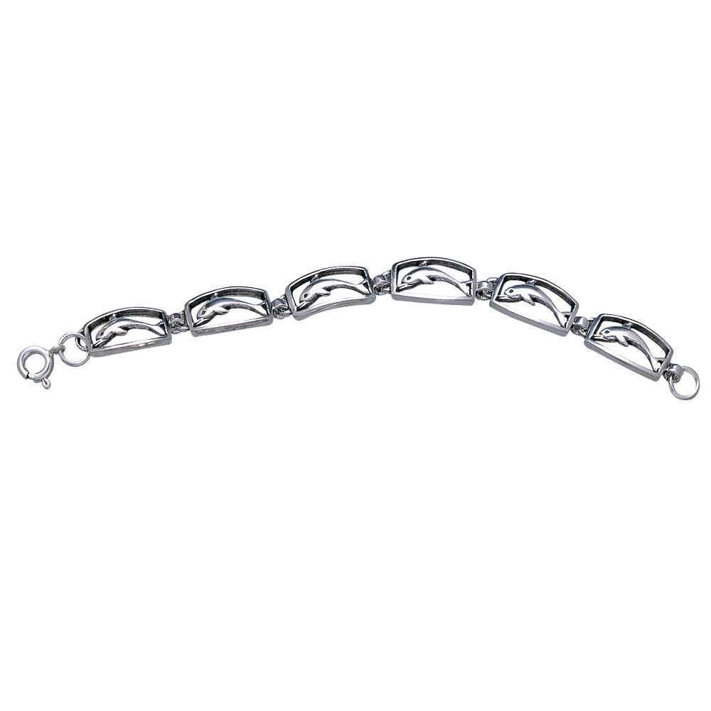 Dolphins in Rectangles Silver Bracelet TBG449 - Jewelry