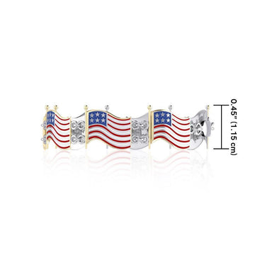 Silver and Gold American Flag with Enamel Link Bracelet TBGV399 - Jewelry