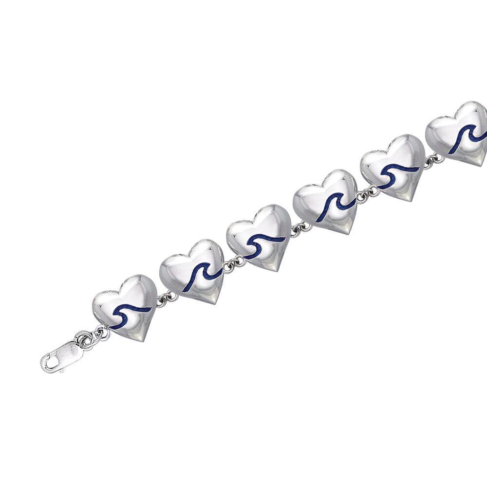 Wave In Heart Sterling Silver Link Bracelet TBL016 - Jewelry