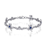 Celtic Irish Claddagh & Shamrock Sterling Silver Link Bracelet With Gems TBL085