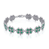 Lucky Gemstones Four Leaf Clover Sterling Silver Link Bracelet TBL396