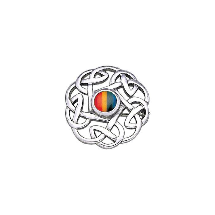 Rainbow Celtic Knots Silver Brooch TBR185R - Jewelry