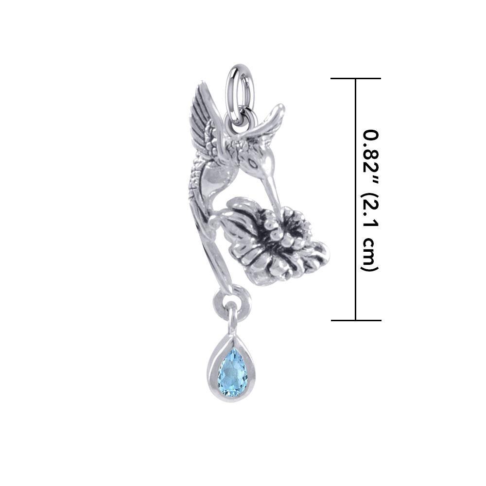 Silver Flying Hummingbird with Dangling Gemstone Flower Charm TCM629 - Jewelry
