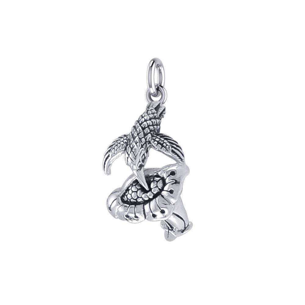 Hummingbird Suspended in Flight and Sweet Flowers Nectar Shimmering in Sterling Silver Charm TCM632 - Jewelry