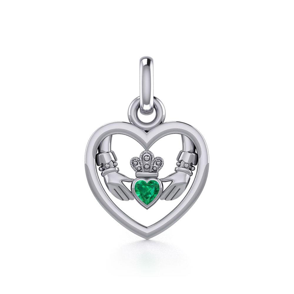 Claddagh in Heart Silver Charm with Gemstone TCM666 - Jewelry