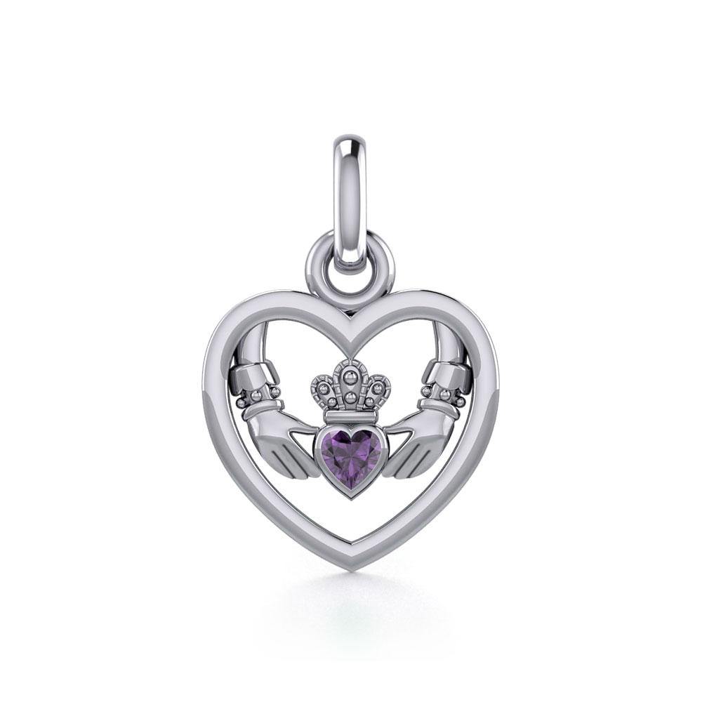 Claddagh in Heart Silver Charm with Gemstone TCM666 - Jewelry