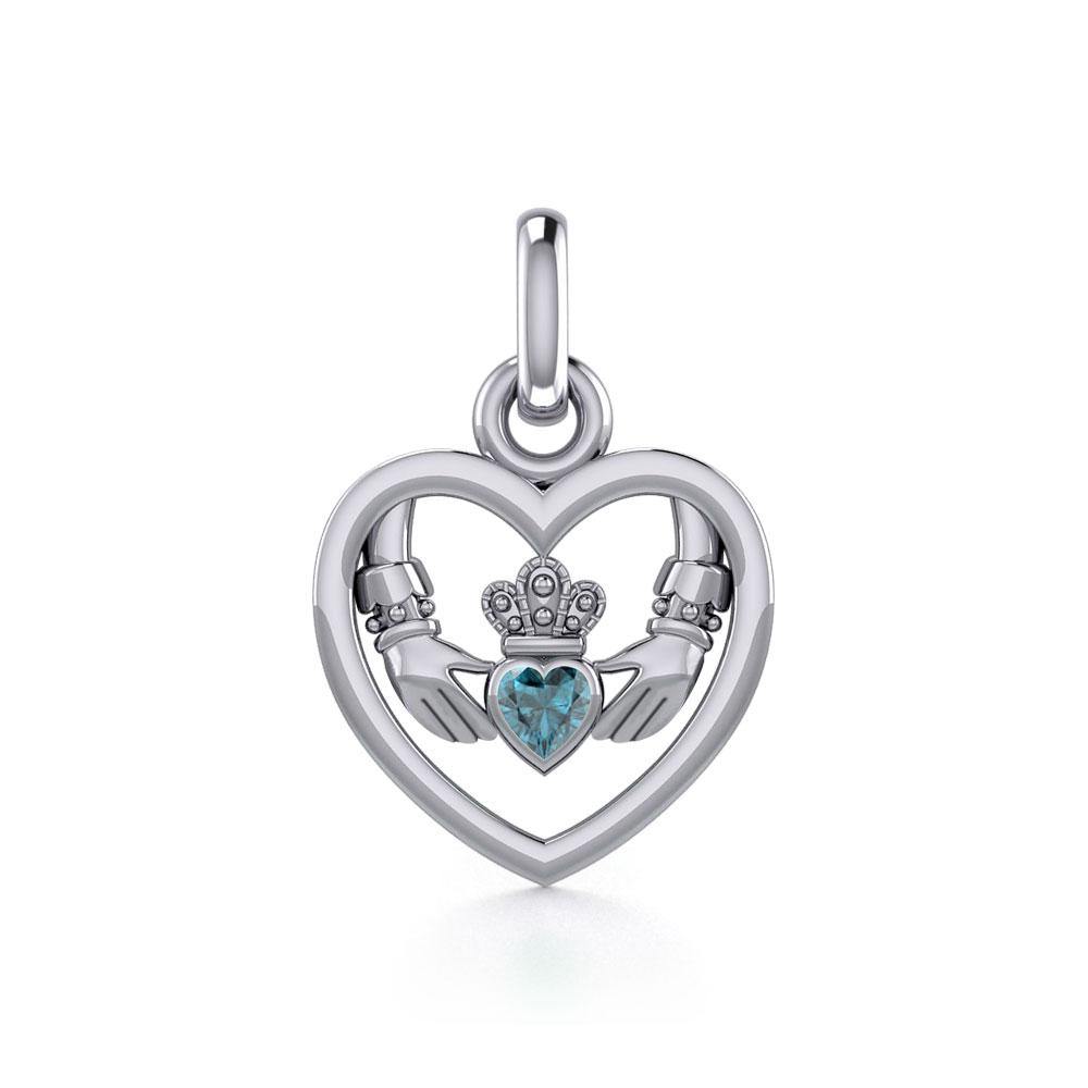 Claddagh in Heart Silver Charm with Gemstone TCM666 - Jewelry