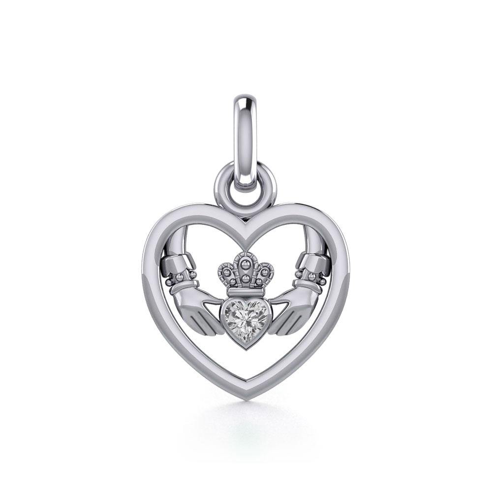 Claddagh in Heart Silver Charm with Gemstone TCM666 - Jewelry