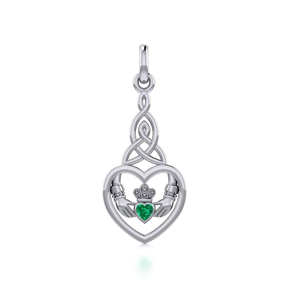 Heart Claddagh with Celtic Trinity Knot Silver Charm with Gemstone TCM667 - Jewelry