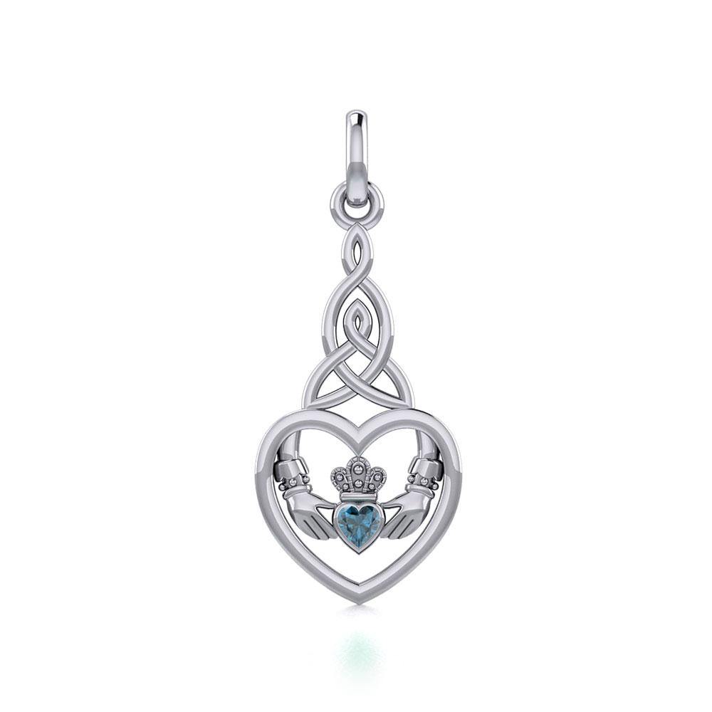 Heart Claddagh with Celtic Trinity Knot Silver Charm with Gemstone TCM667 - Jewelry