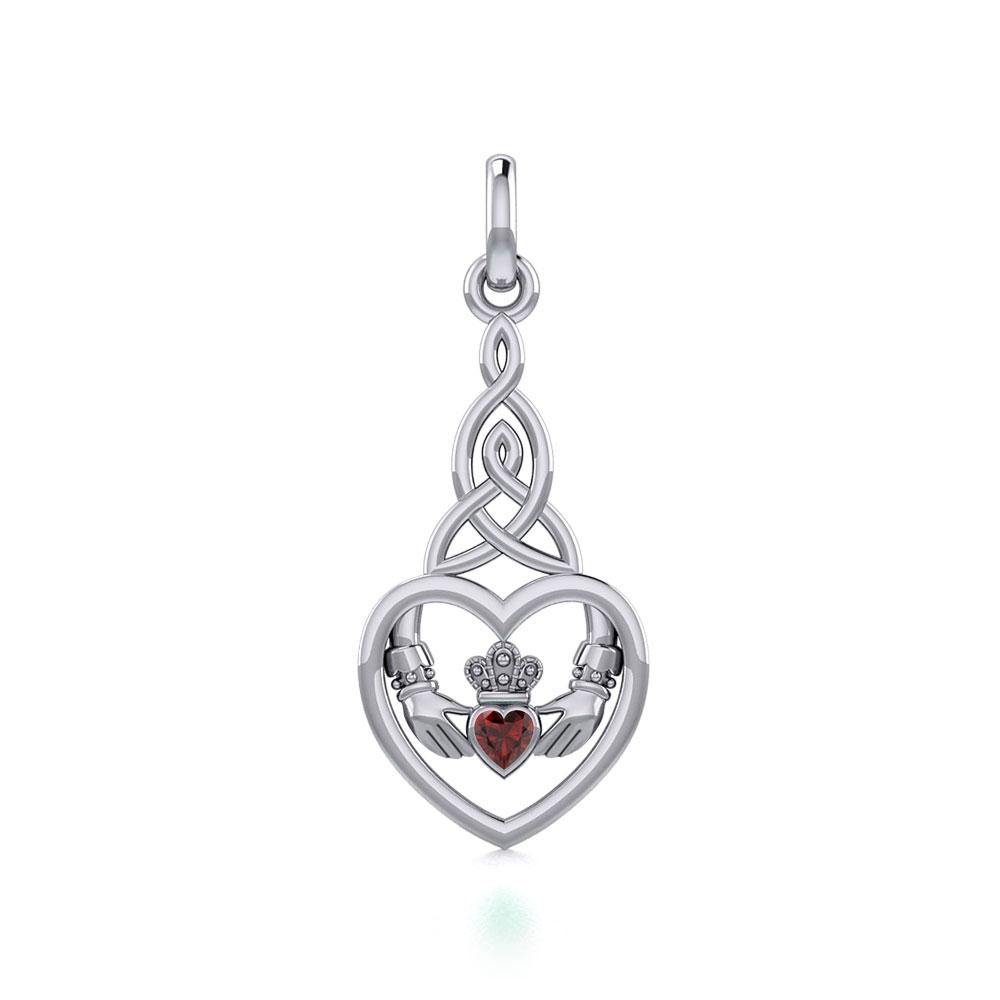 Heart Claddagh with Celtic Trinity Knot Silver Charm with Gemstone TCM667 - Jewelry