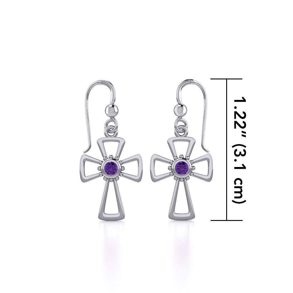 Silver Cross Earrings with Gemstone TE1150 - Jewelry