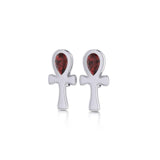 The cross of life ~ Sterling Silver Ankh Post Earrings with Gemstone TE2026 - Jewelry