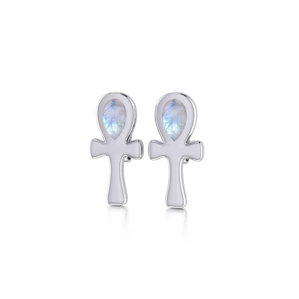 The cross of life ~ Sterling Silver Ankh Post Earrings with Gemstone TE2026 - Jewelry